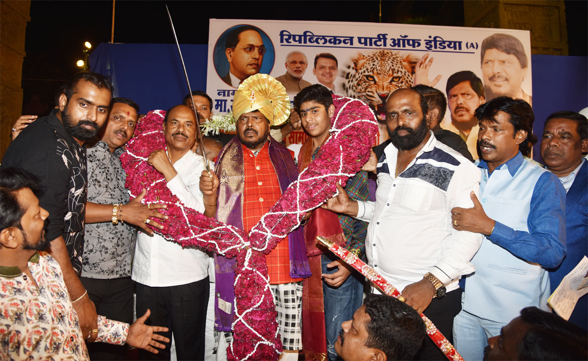 RPI Mass Leader MOS Ramdas Athawale Welcomed at Mumbai Airport & Felicitated by Party Workers after 2nd Term Swearing Ceremony as Union Minister.
