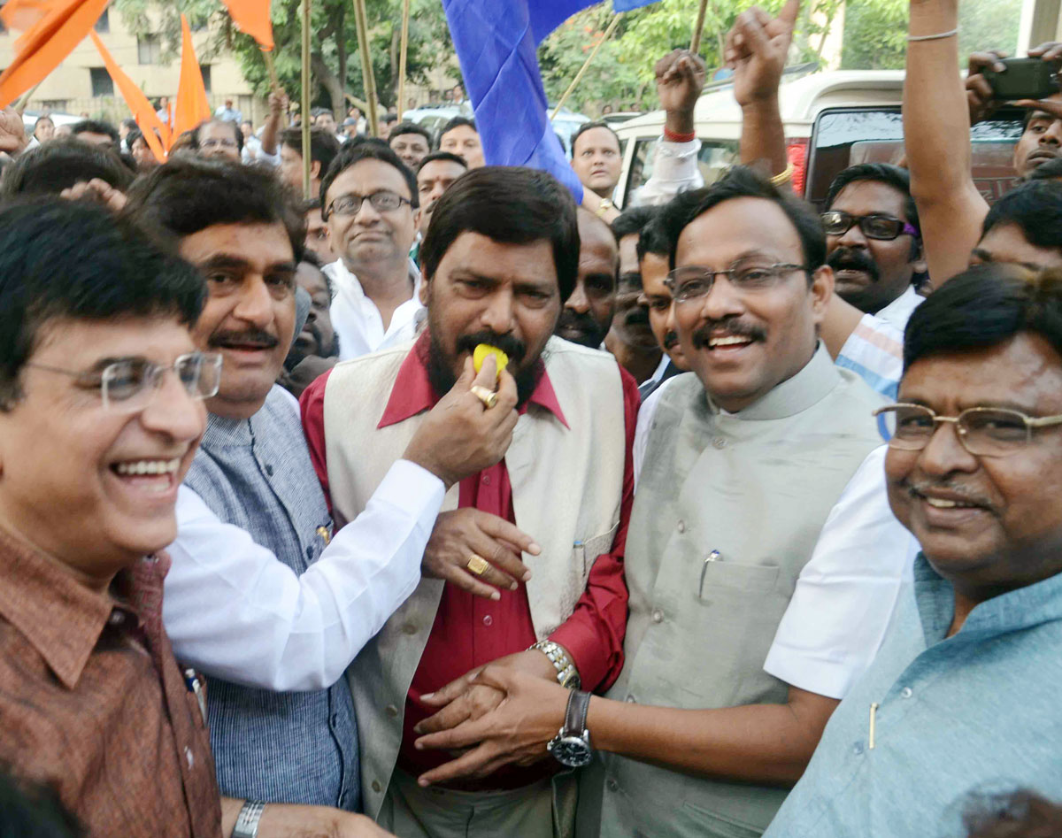 Mahayuti Celebration On Declaration Of RPI Chief Ramdas Athawale As Rajya Sabha (MP) Candidate.
