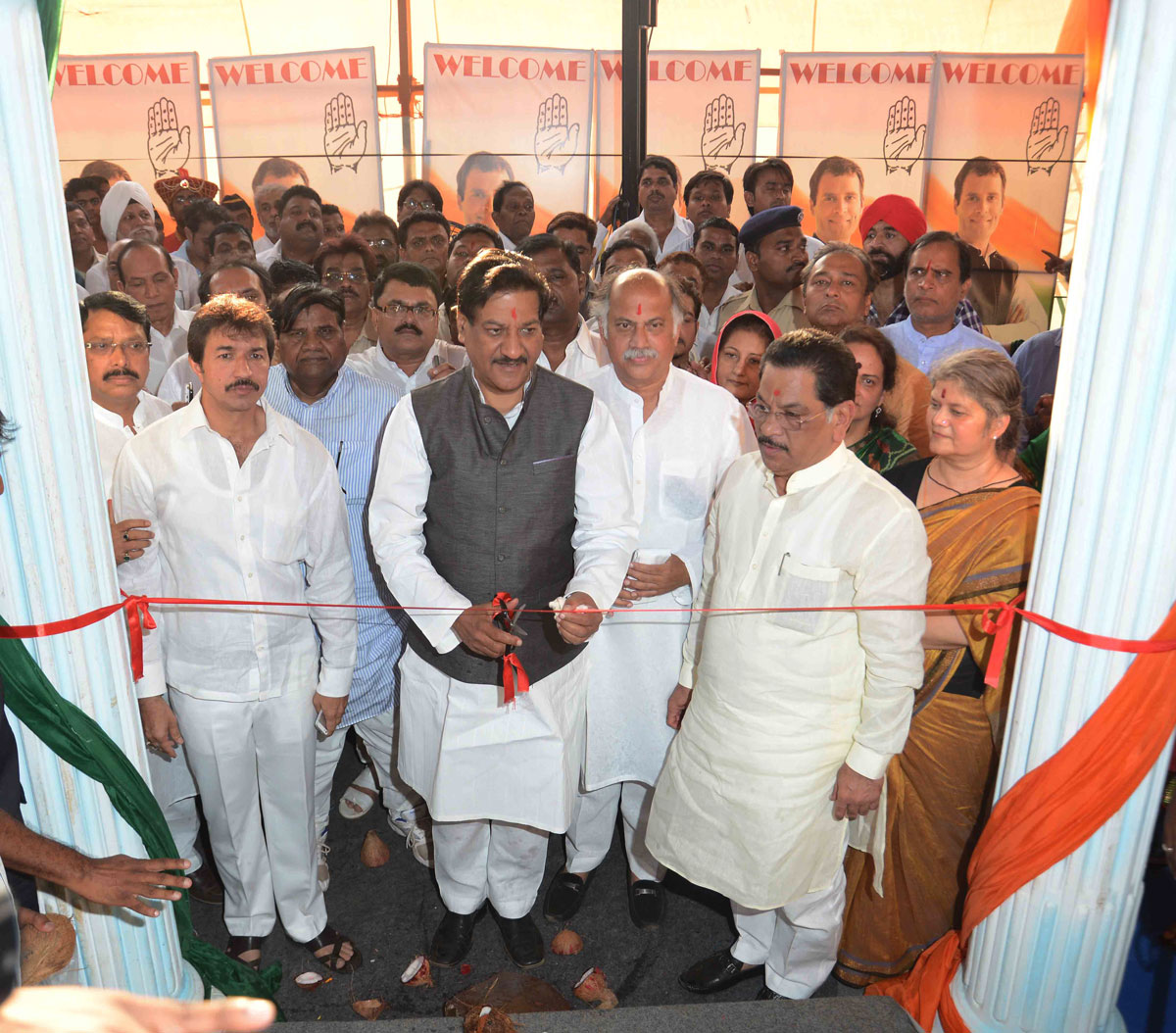 The Central Election Office of Congress-NCP North-West MP.Candidate Mr.Gurudas Kamat Inaugurated by Hon'ble Chief Minister Prithviraj Chavan at Chitrakoot ground Andheri.