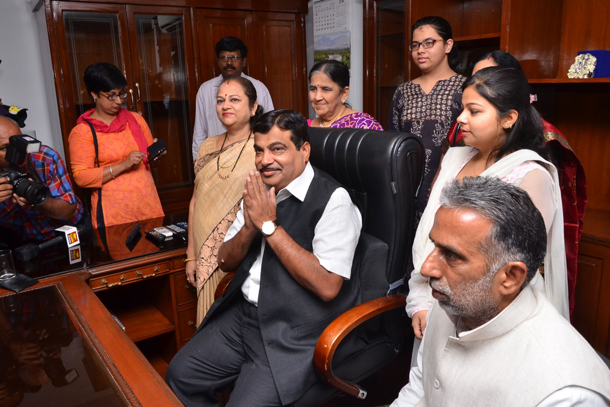 BJP Leader Nitin Gadkari taking charge as the Union Minister for Road Transport and Highways and Shipping,at New Delhi.