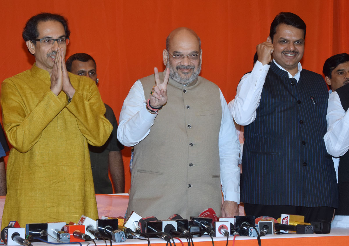 BJP-Shivsena Leaders Joint Press Conference at Worli Blue Sea Hotel.
