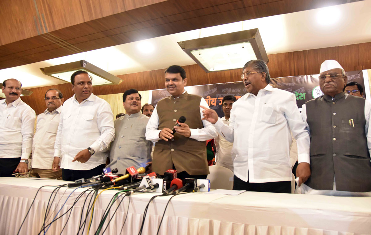 Opp Leader Devendra Fadnavis Press Conference at Mahila Vikas Hall Near Y.B.Chavan Center Before Budget Assembly Session.