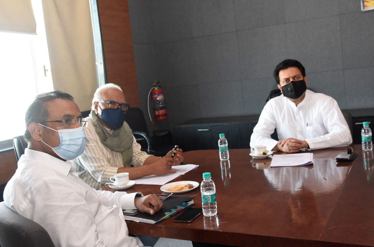 Minister's Chhagan Bhujbal,Amit Deshmukh,& Rajesh Tope during meeting at Mantralaya Mumbai.