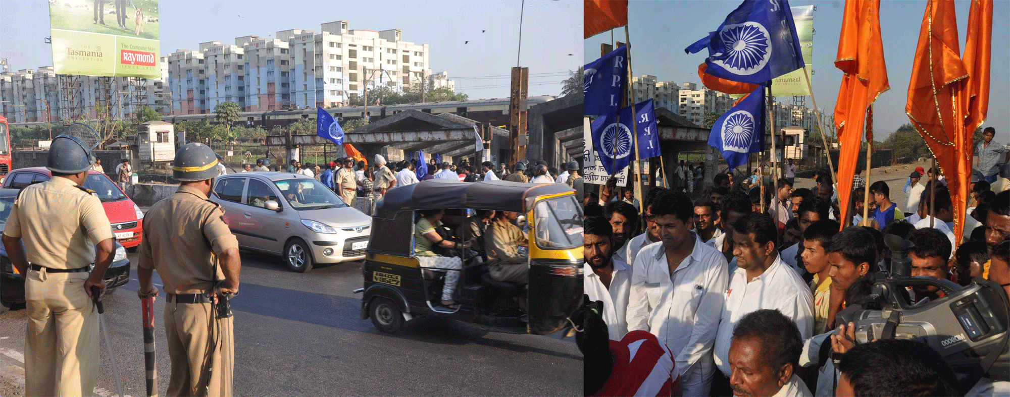 RPI IN HIGHWAY RASTA ROKO AT GHATKOPAR-MANKHURD EASTERN EXPRESS HIGHWAY JUNCTION.