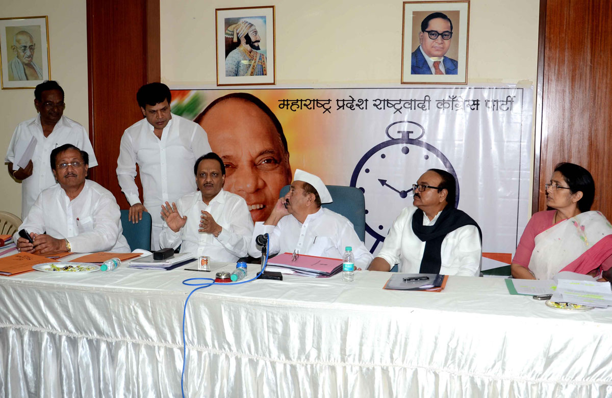 NCP BORD MEETING ON OCCASION DY.CHIEF MINISTER AJIT DADA PAWAR,NCP STATE PRESIDENT MADHUKARRAO PICHAD,MINISTER CHHAGAN BHUJBAL AT RASHTRAVADI BHAVAN.