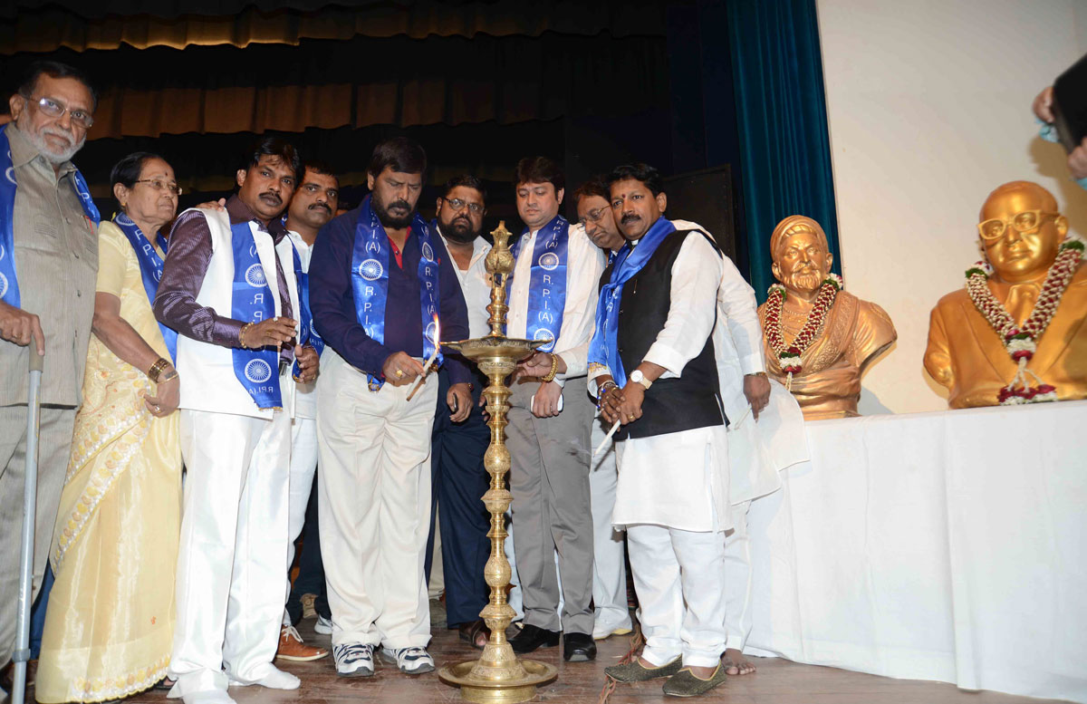 RPI leader Ramdas Athawale during RPI Yuvak Maha Melava at Y.B.Chavan.
