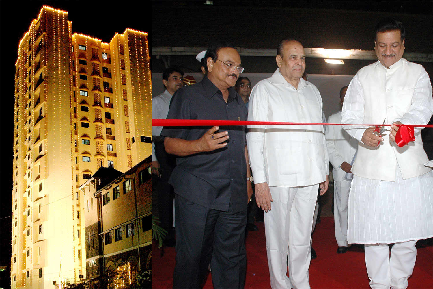CHIEF MINISTER PRITHVIRAJ CHAVAN INAUGURATION THE NEW RESIDENTIAL BUILDING FOR THE RAJ BHAVAN EMPOLOYEES AT RAJ BHAVAN.