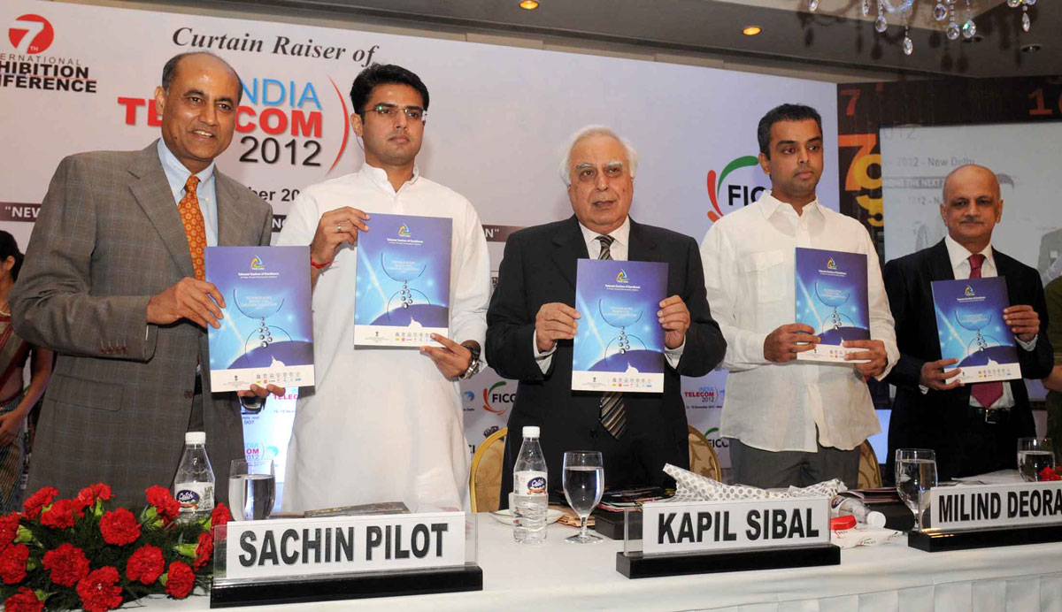 UNION MINISTER KAPIL SIBAL,UNION MINISTER OF STATE MILIND DEORA & SACHIN PILOT AT NEW DELHI.