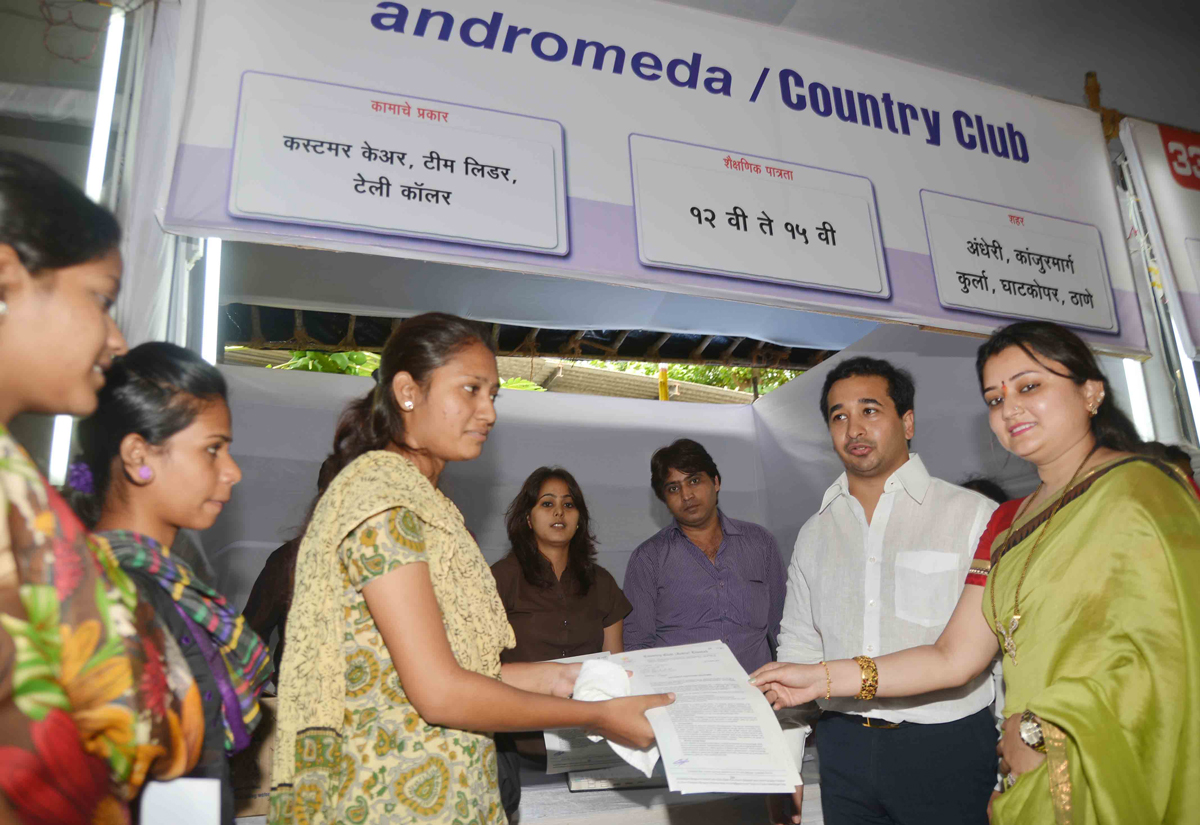 SWABIMAAN SANGHTNA PRESIDENT NITESH NARAYANRAO RANE DURING JOB FAIR AT PAREL.