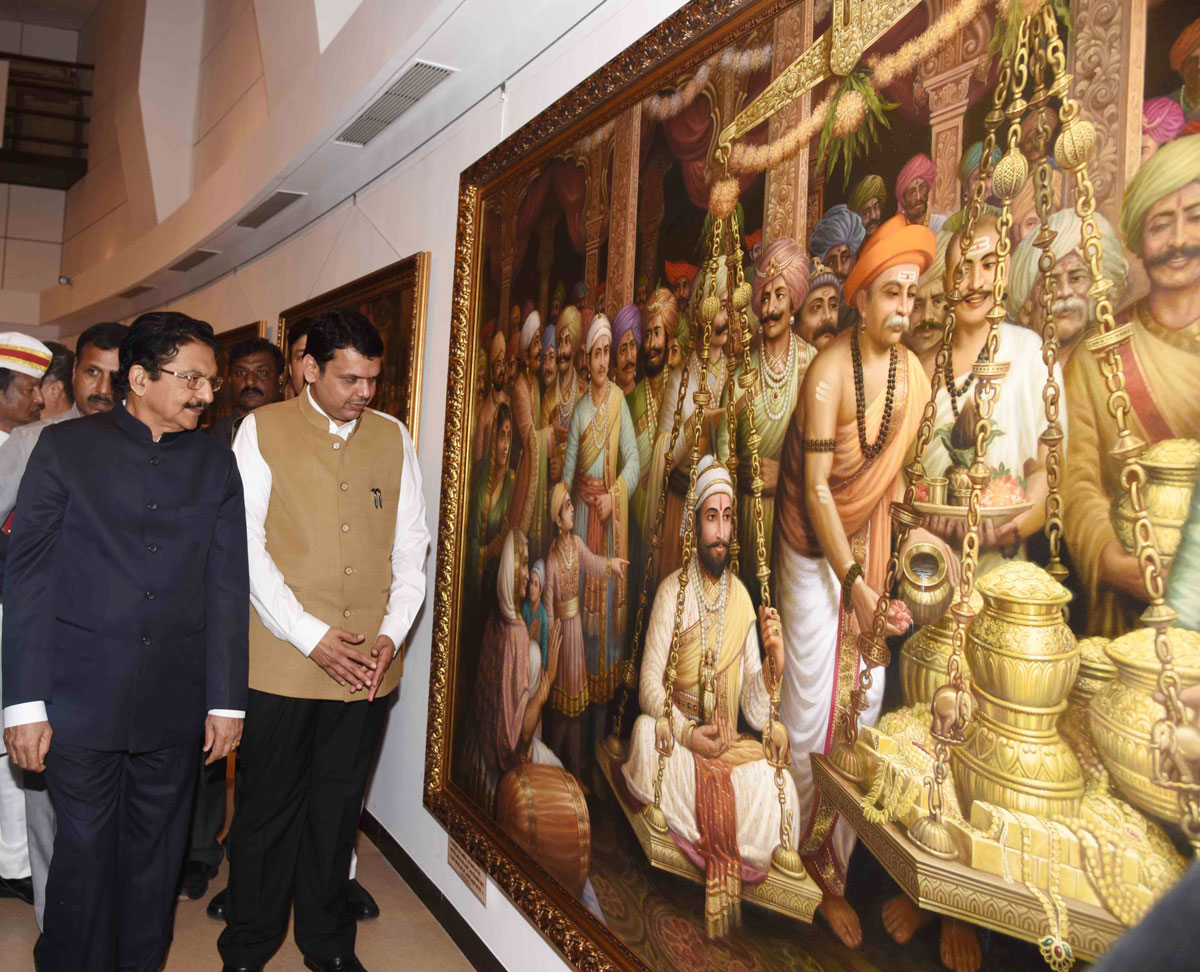 Maharashtra Governor Ch.Vidyasagar Rao & CM Devendra Fadnavis Inaugurate Exhibition of Paintings on Chhatrapati Shivaji Maharaj at the Jehangir Art Gallery in Mumbai.