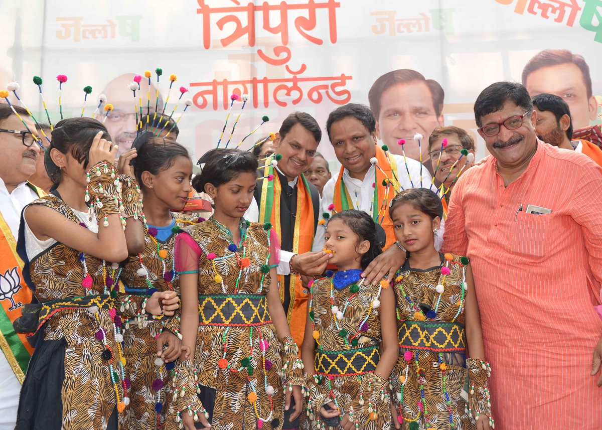 BJP Leaders Celebrating Tripura-Nagaland  Victory at Nariman Point Mumbai BJP Office.