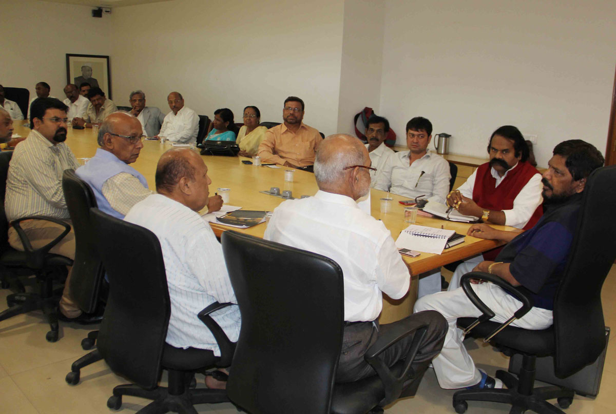 RPI President Ramdas Athawale during Core Committee Meeting at Y.B.Chavan Auditorium.