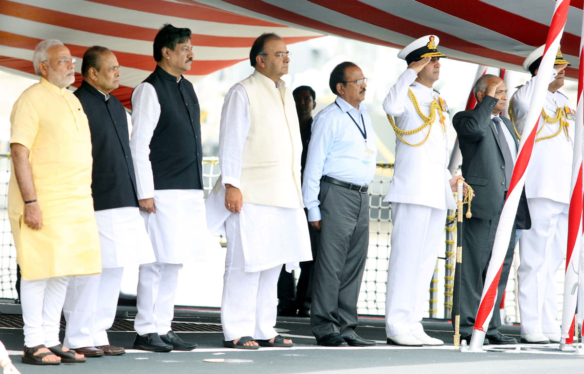 The Hon'ble Prime Minister of India Narendra Modi Commissions INS Kolkata at Naval Dockyard Mumbai.