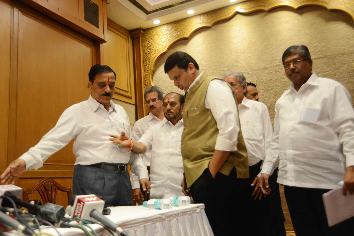 Chief Minister Devendra Fadnavis & Shivsena Leader's Joint Press Conference at Shayadri Guest House.