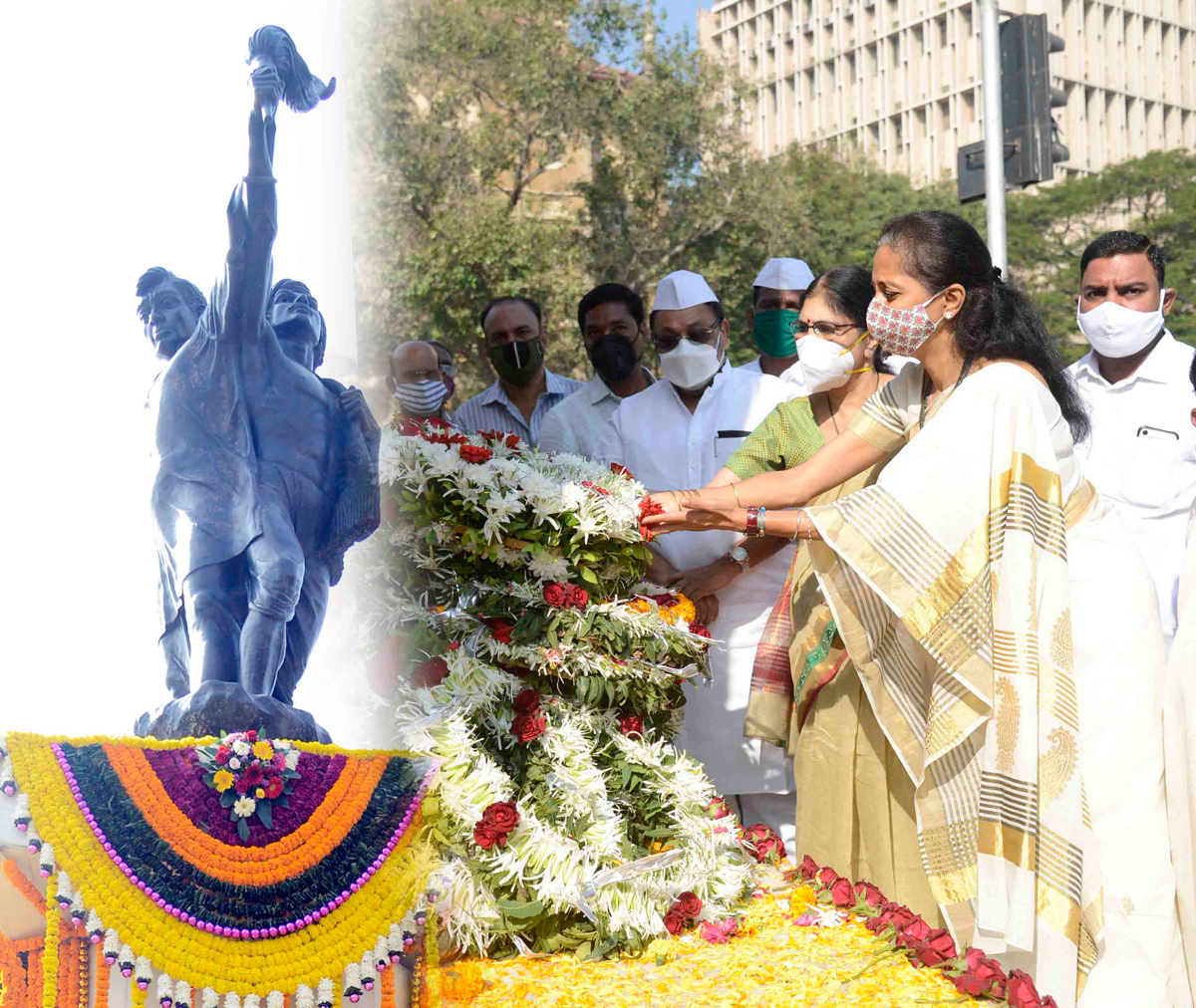 NCP Leaders Tribute to Maharashtra State Martyrs Memorial Day at Fort Hutatma Chowk Mumbai.