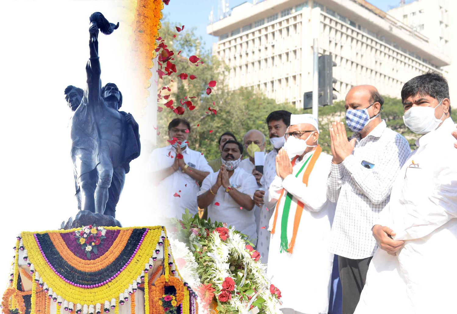 Congress Leaders Tribute to Maharashtra State Martyrs Memorial Day at Fort Hutatma Chowk Mumbai.