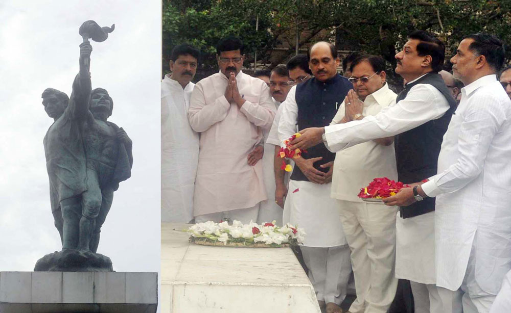 NEW CHIEF MINISTER PRITHVIRAJ CHAVAN ,MPCC PRESIDENT MANIKRAO THAKARE, MRCC PRESIDENT KRIPASHANKAR SINGH AT HUTATMA CHOWK.