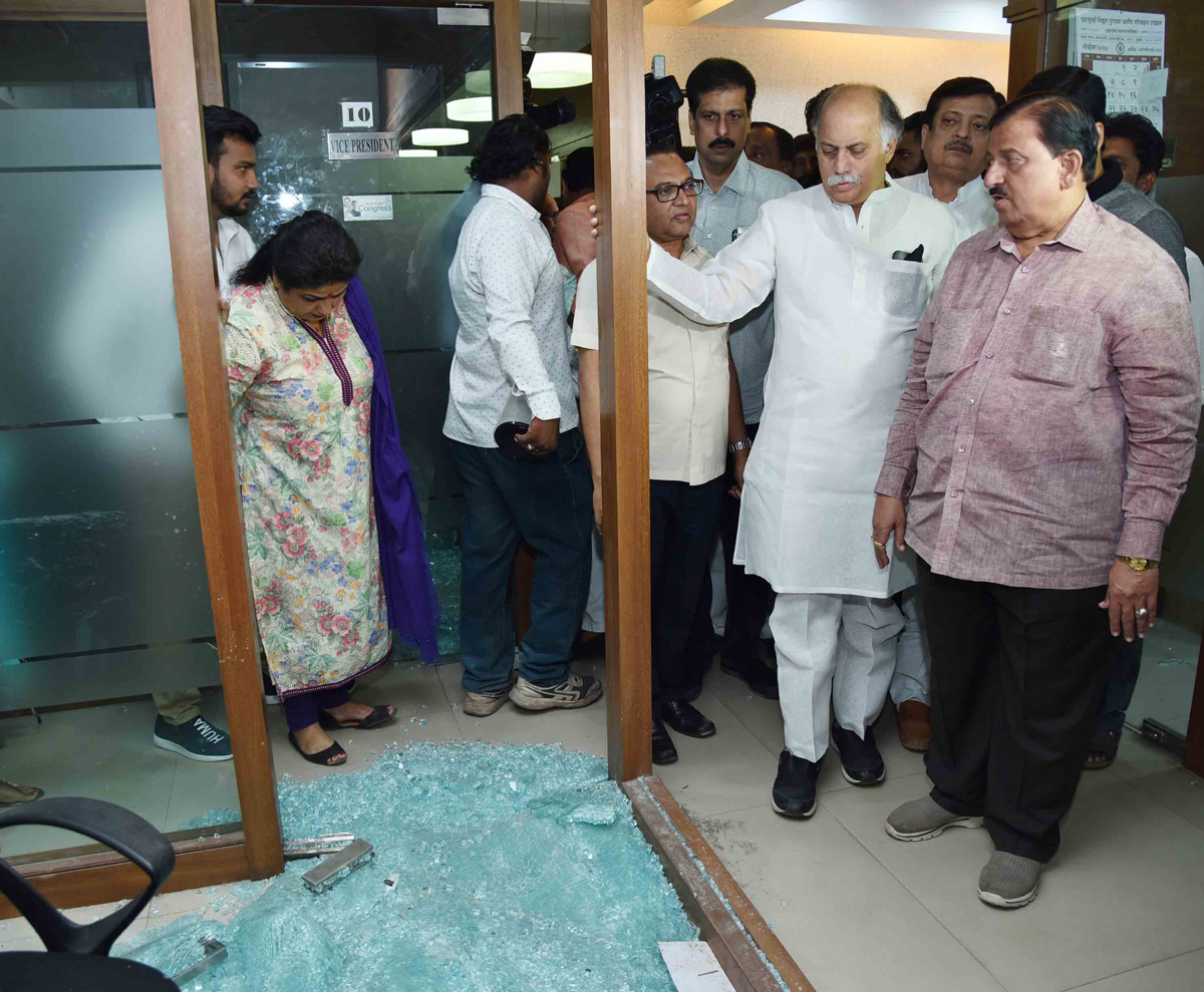 Congress Party Leader visit Mumbai Congress office after Attack on Mumbai Congress Office Rajiv Gandhi Bhavan by MNS Party Workers at Azad Maidan CST Mumbai.