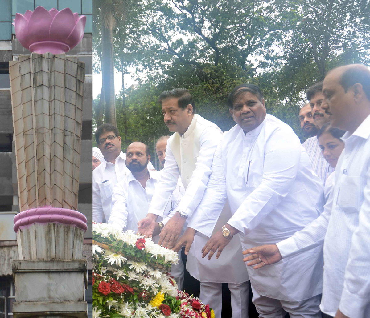 Leader's Paying Tribute To"KRANTI STAMBHA" on the Occasion of "KRANTI DIN" at Gowalia Tank August Kranti Maidan Mumbai.