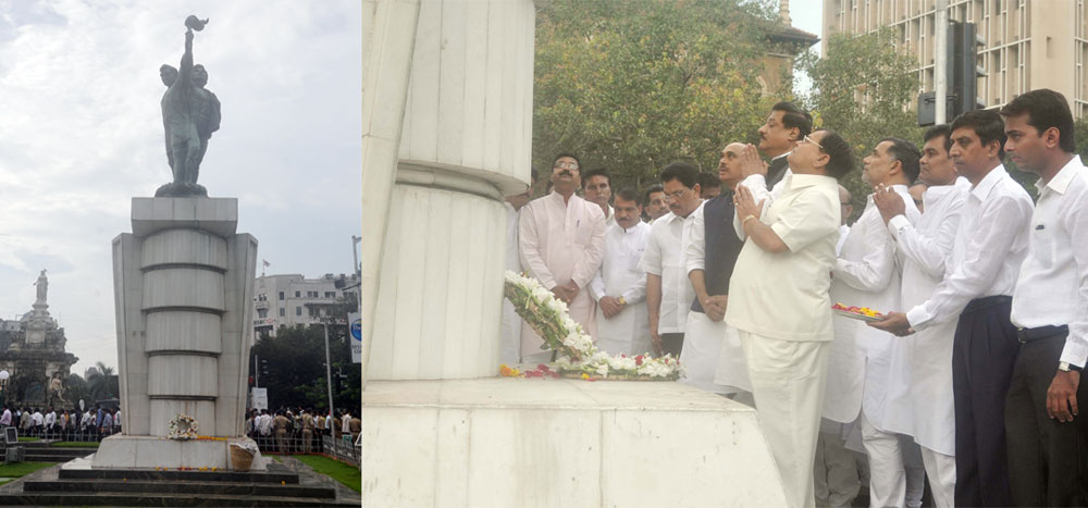 NEW CHIEF MINISTER PRITHVIRAJ CHAVAN ,MPCC PRESIDENT MANIKRAO THAKARE,MRCC PRESIDENT KRIPASHANKAR SINGH AT HUTATMA CHOWK.