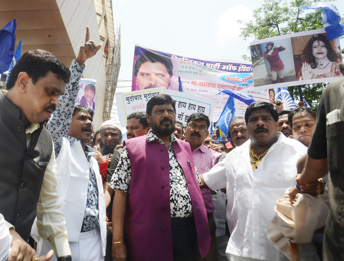 RPI Leader Ramdas Athawale Protest with Party Workers at Borivali against Radhe Maa Issue.