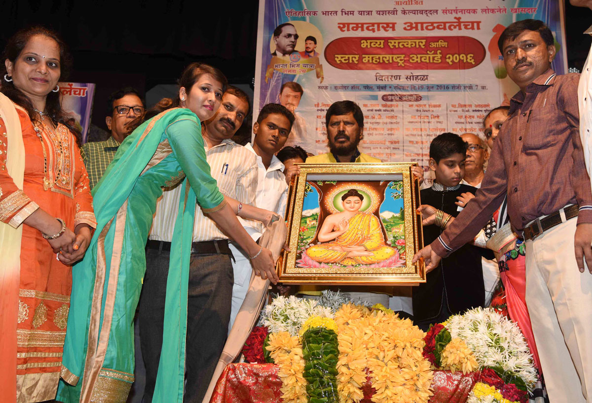 RPI Leader MP Ramdas Athawale Felicitated at Damodar Hall Parel.