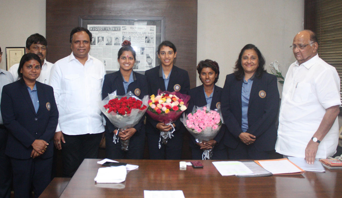 Mahila Cricket Team meets NCP Chief Sharadchandra Pawar on Occasion BJP MLA Ashish Shelar.