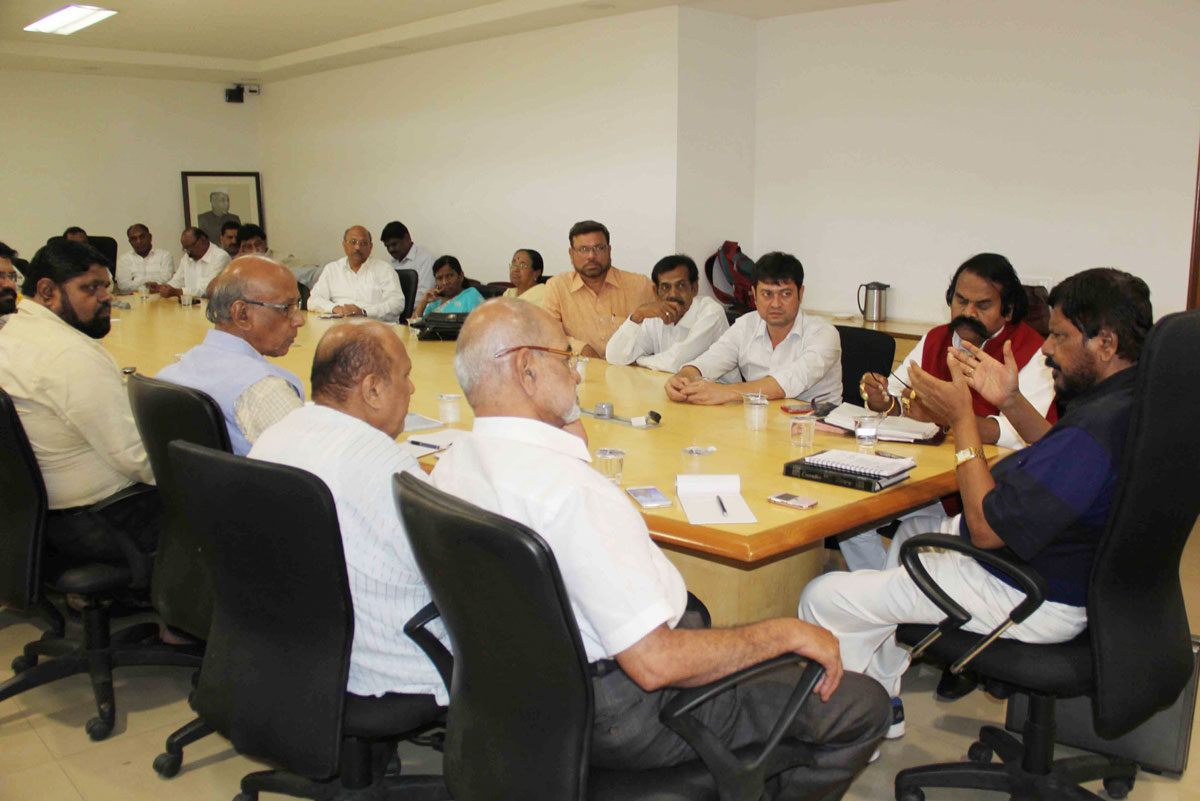 RPI President Ramdas Athawale during Core Committee Meeting at Y.B.Chavan Auditorium.