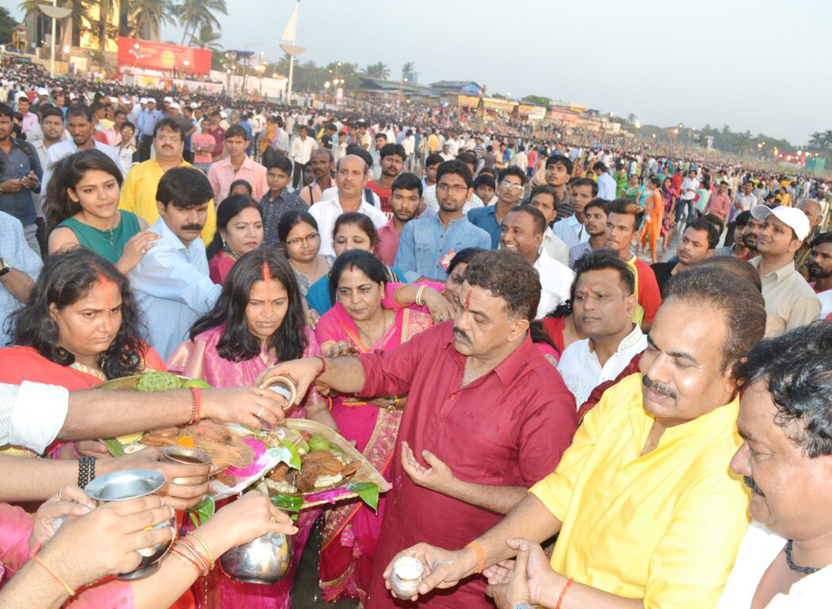 MRCC President Sanjay Niupam during Chatt Puja at Juhu Chowpatty.