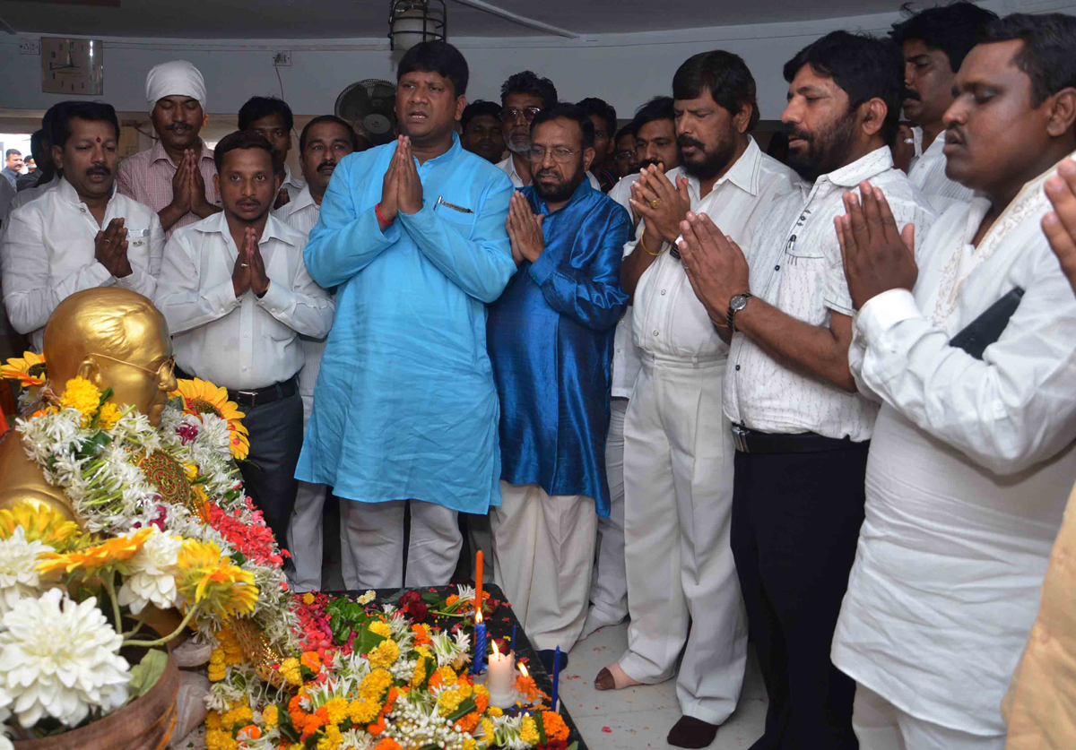 RPI PRESIDENT & EX M.P.RAMDAS ATHAWALE PAYING TRIBUTE TO BHARAT RATNA DR.BABASAHEB AMBEDKAR ON HIS BIRTH ANNIVERSARY AT CHAITYA BHOOMI DADAR.