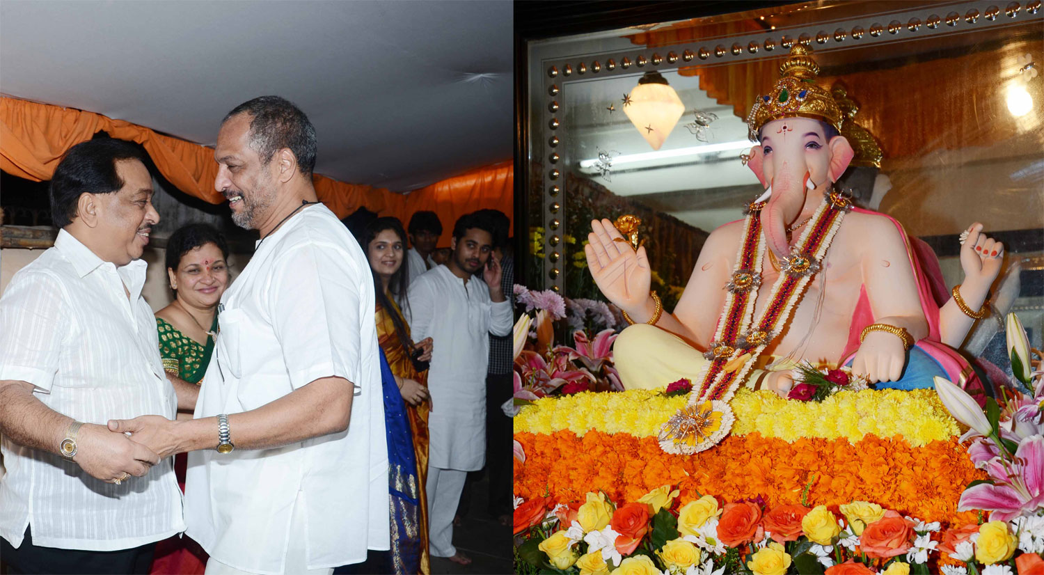 MINISTER NARAYAN RANE VISIT MARATHI FILM ACTOR NANA PATEKAR HOME ON OCCASION GANPATI FESTIVAL AT BANDRA.