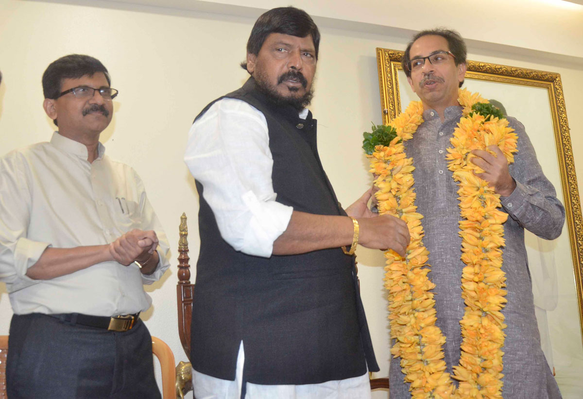 Social Justice & Empowerment MoS Ramdas Athawale Meets Shiv Sena Chief Uddhav Thackarey at Matoshri Bunglow at Kalanagar Bandra.