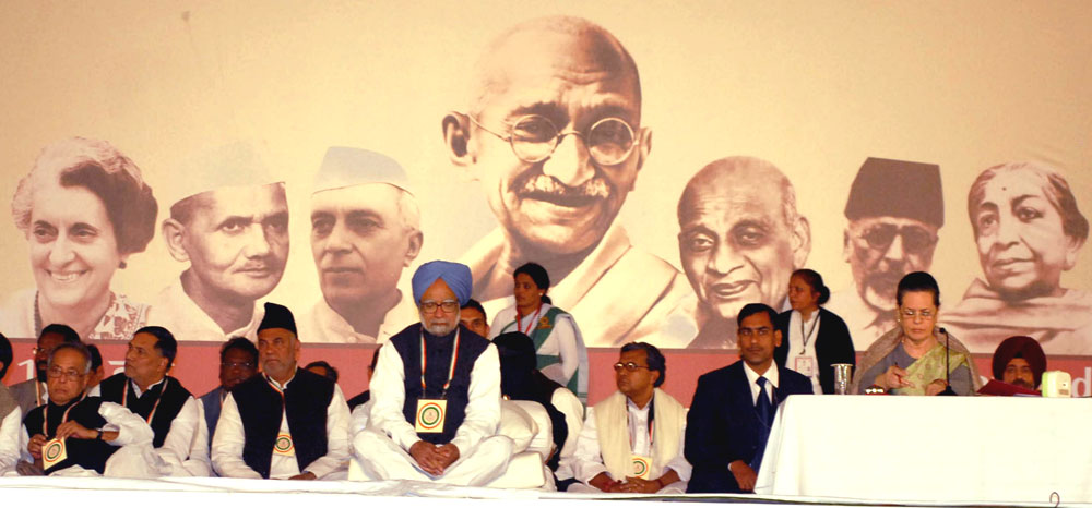 Prime Minister Manmohan Singh, UPA Chairperson Sonia Gandhi  during the 83rd Plenary Session of Indian National Congress at Burari in New Delhi, on Monday.