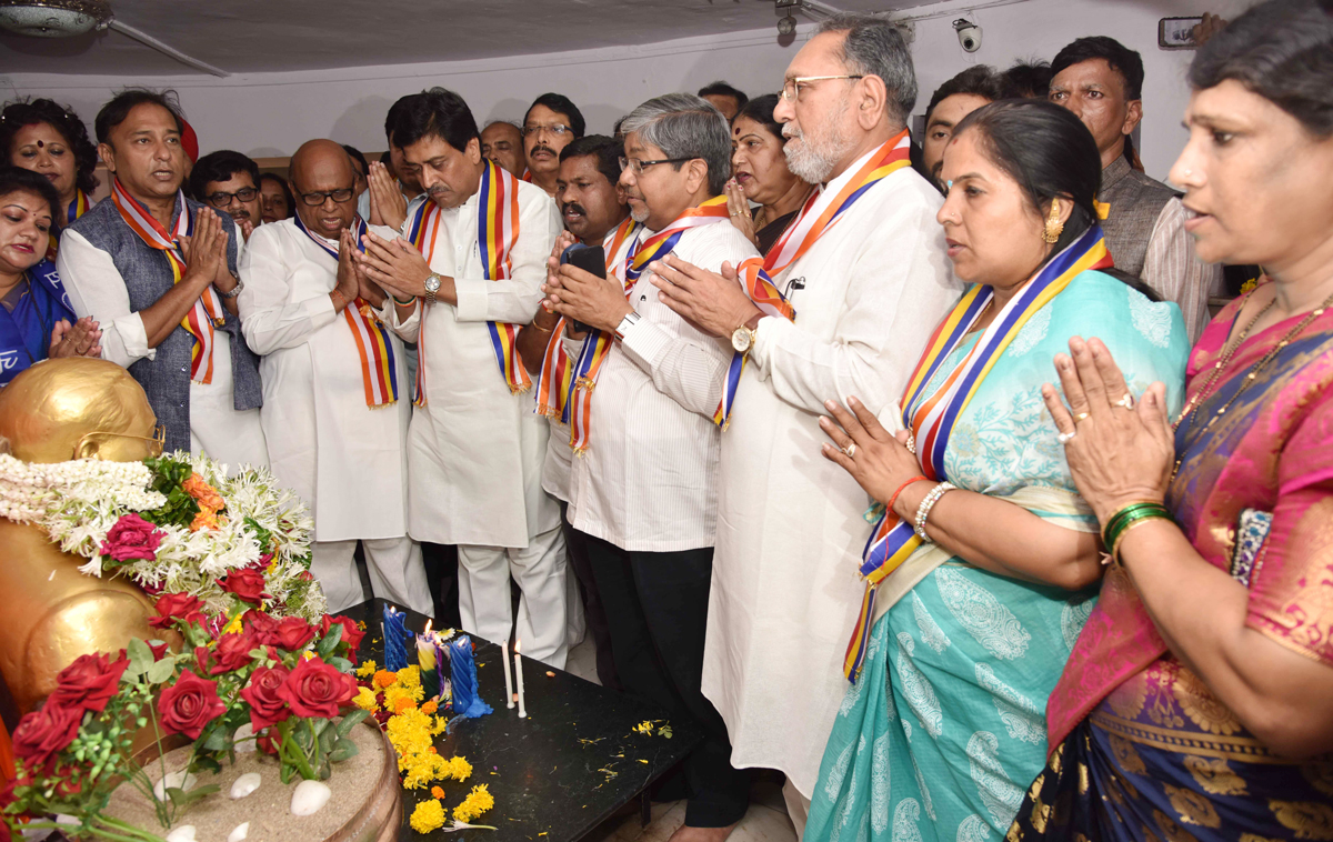 On 127th Birth Anniversary of The Father of Indian Constitution,Bharatratna Mahamanav Dr. Babasaheb Ambedkar Mumbai Leaders offers Floral Tribute at Chaityabhumi Dadar.