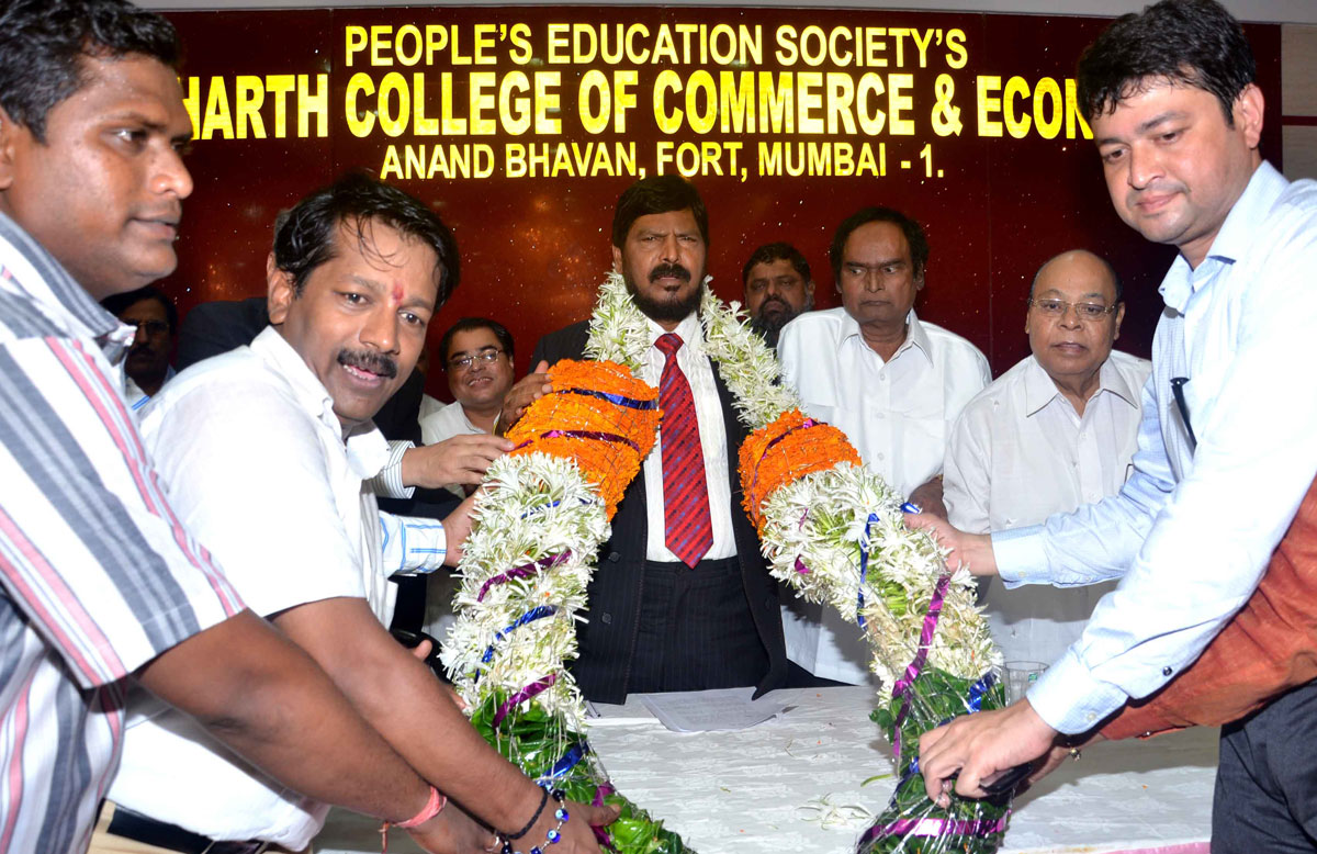 RPI PRESIDENT & EX.M.P.RAMDAS ATHAWALE TOOK CHARGE OF PEOPLE'S EDUCATION SOCIETY'S PRESIDENT AT SIDDHARTH COLLAGE ANAND BHAVAN FORT.