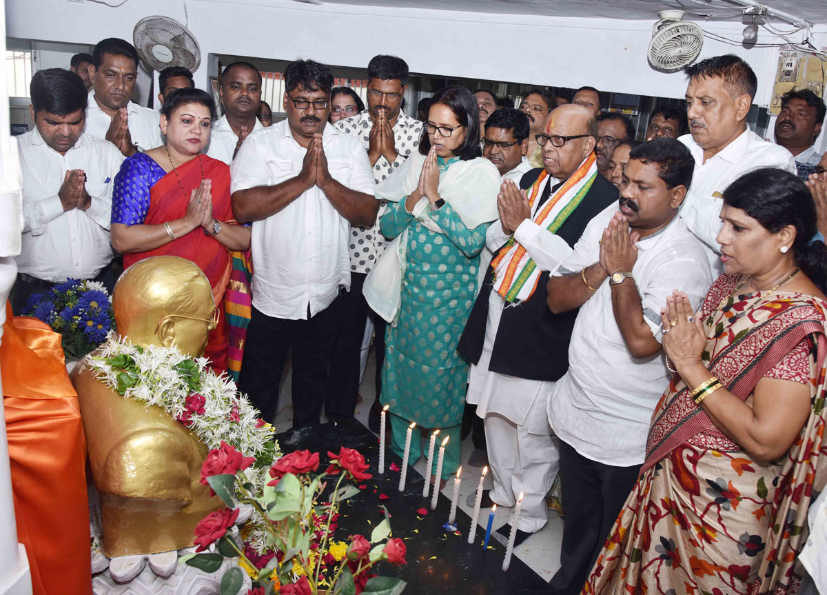South Central Mumbai Constituency Congress Party Candidate Ex.MP Eknathrao Gaikwad at Dadar Chaityabhumi on occasion MLA & Ex. Minister Varshatai Gaikwad.