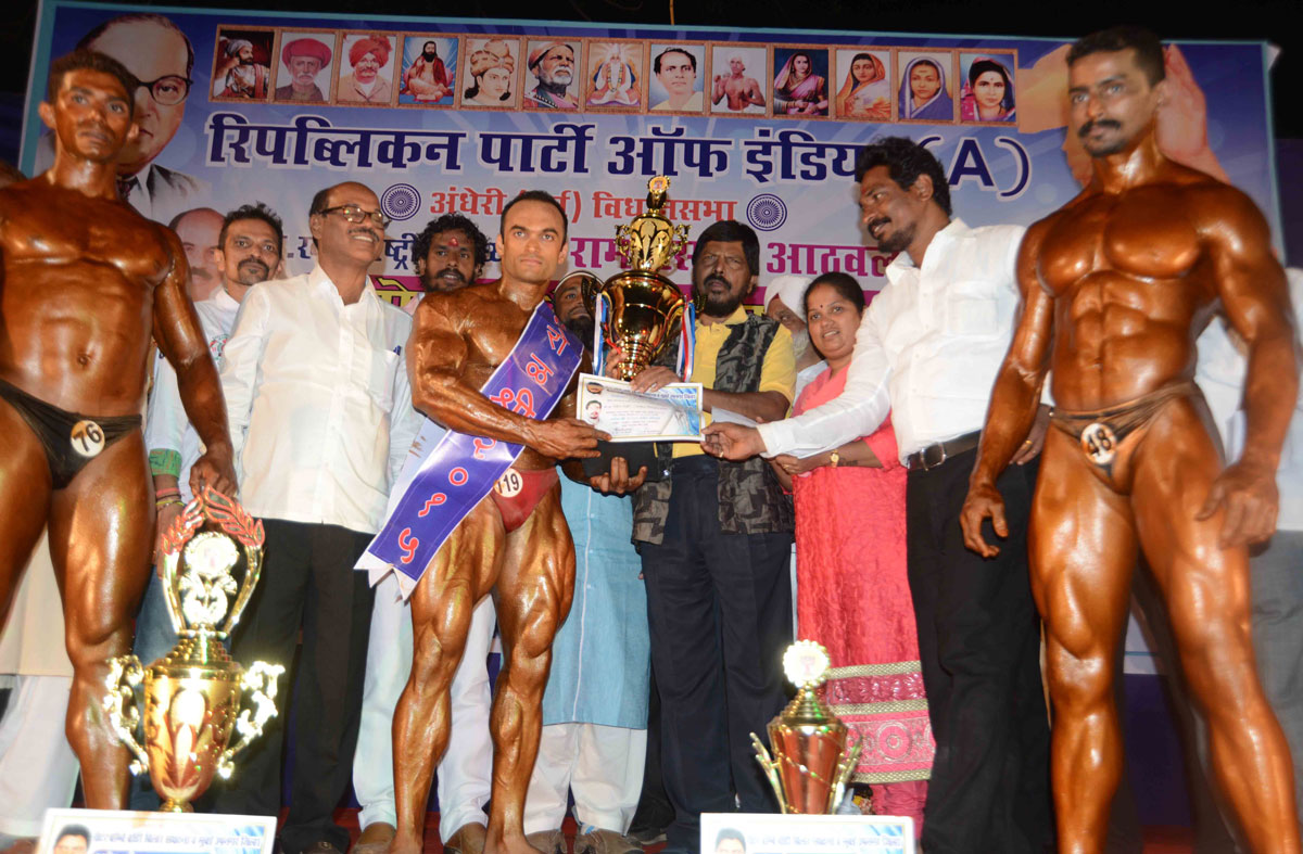 RPI Chief & MP Ramdas Athawale During Body Builder Programme at Marol Andheri.