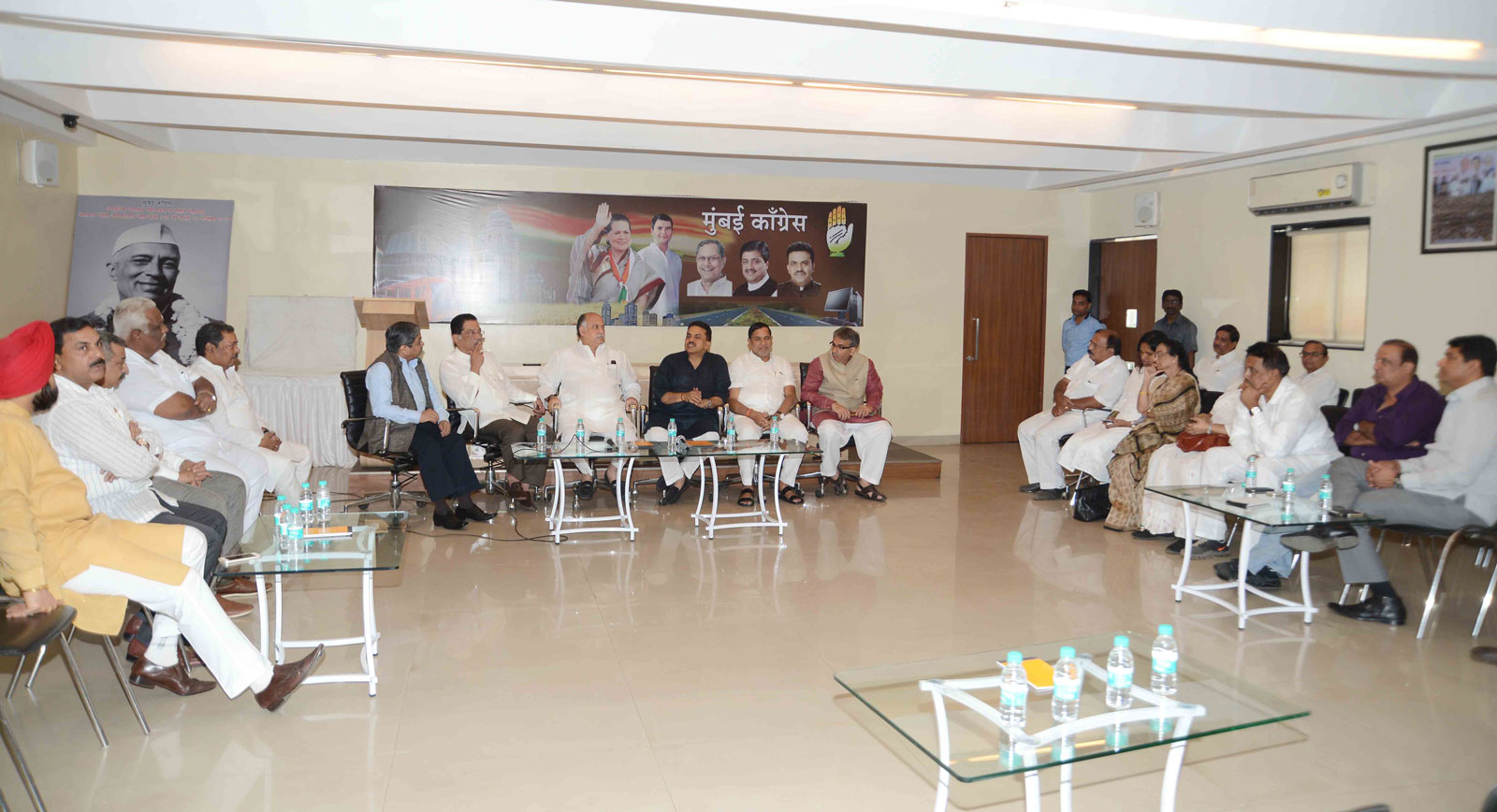 MRCC President Sanjay Nirupam & AICC Gen. Secretary Gurdas Kamat During Mumbai Congress Meeting At Rajiv Gandhi Bhavan Aazad Maidan.