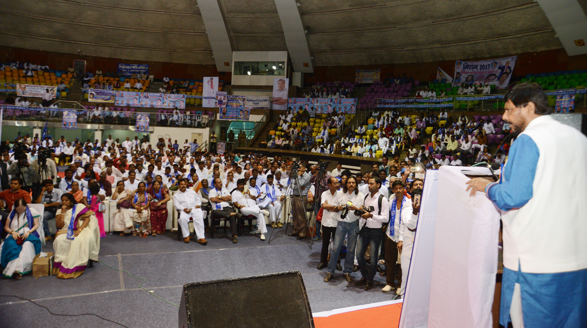 RPI Chief & MP Ramdas Athawale on 125th Yrs. Birth Anniversary of Vishwaratna Dr.Babasaheb Ambedkar Organized "Rashtriya Samata Sammelan" At Talkatora Stadium New Delhi.