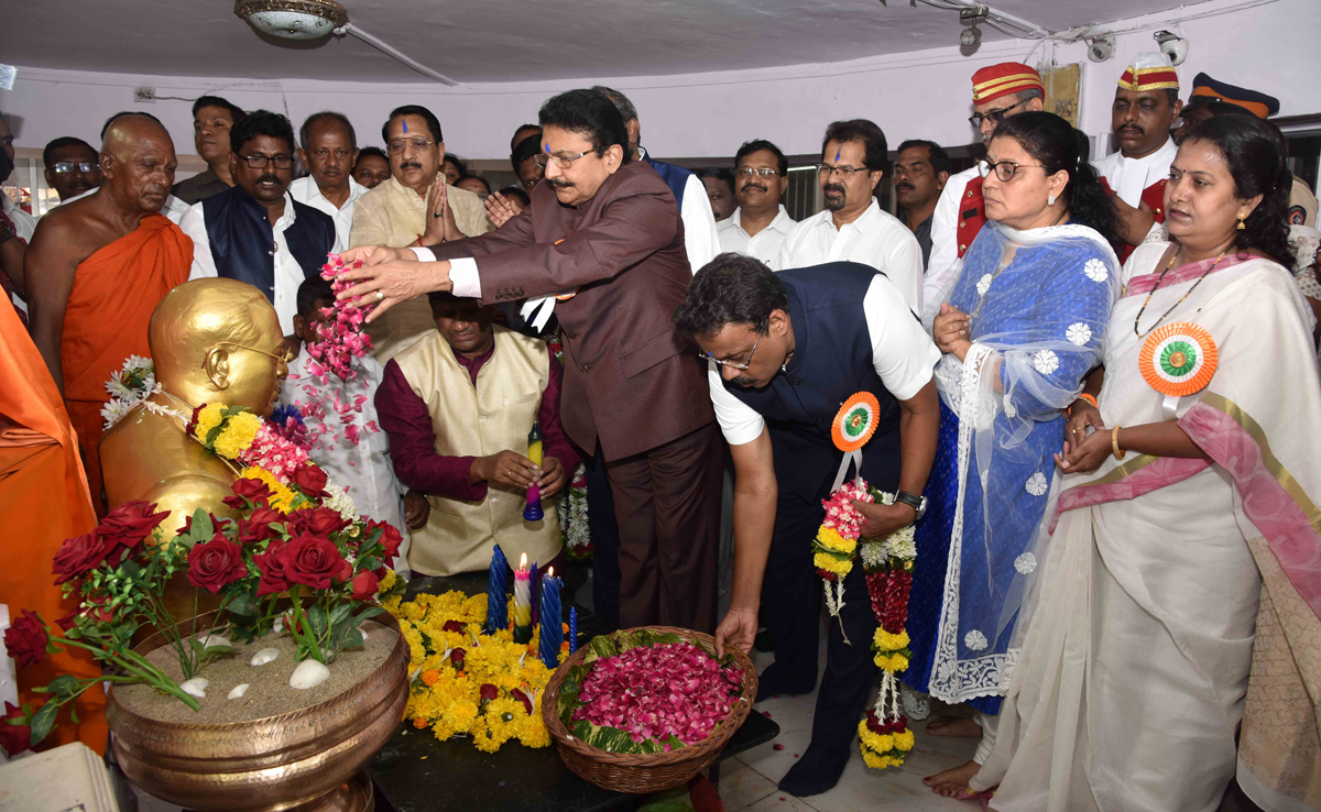 On 127th Birth Anniversary of The Father of Indian Constitution,Bharatratna Mahamanav Dr. Babasaheb Ambedkar Maharshtra Governor Ch.Vidyasagar Rao offers Floral Tribute at Chaityabhumi Dadar.