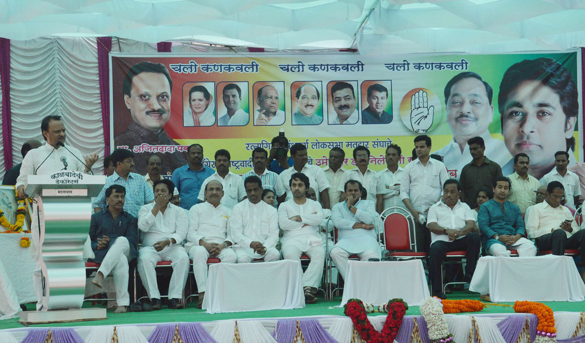 Dy.Chief Minister Ajit Pawar & Kokan Guardian Minister Narayanrao Rane during Election Campaign Rally on MP.Candidate Nilesh Rane at Kankavli.