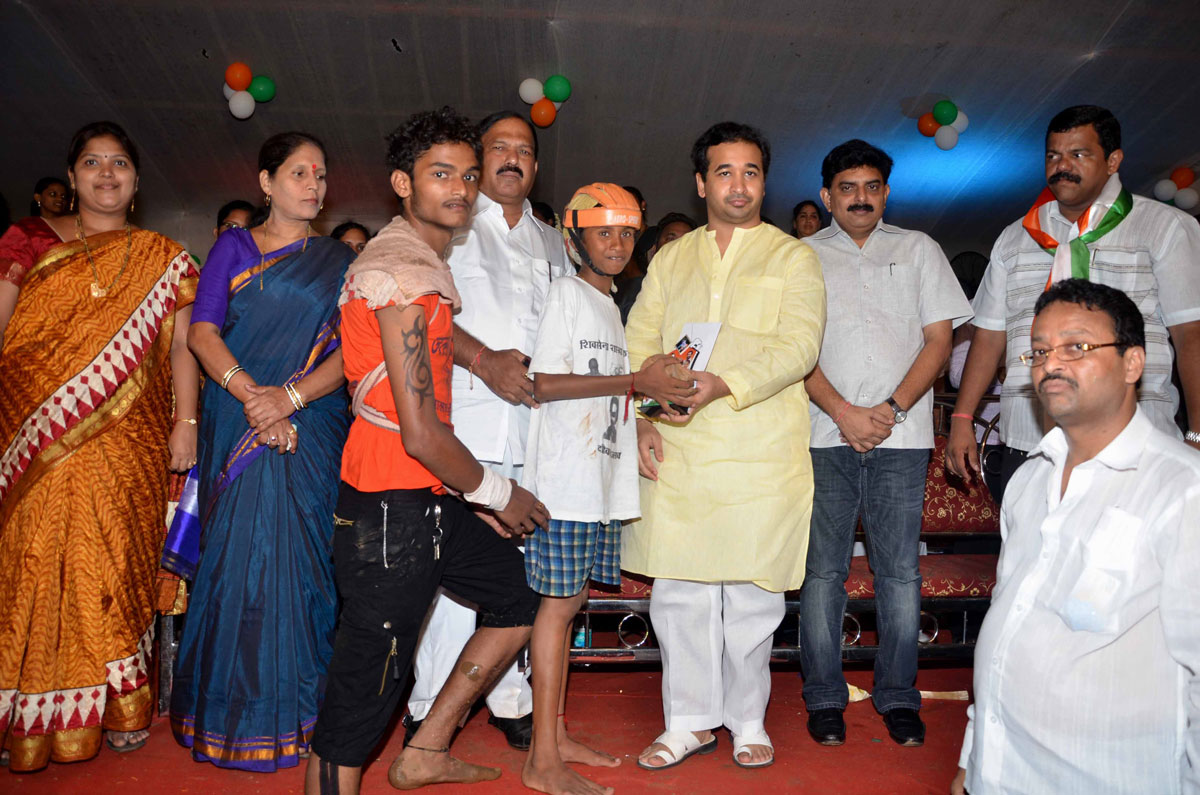 SWABHIMAAN SANGHATANA PRESIDENT NITESH NARAYANRAO RANE DURING GOVINDA FESTIVAL IN MUMBAI.