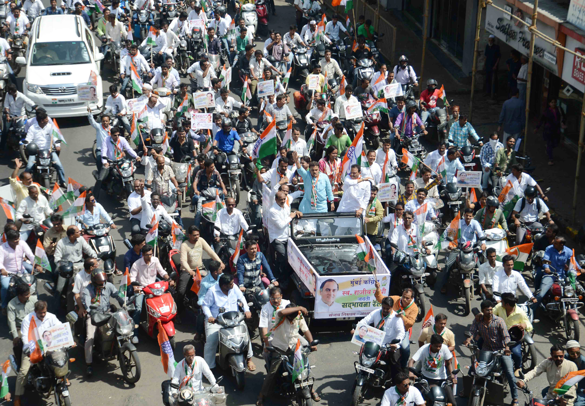 Mumbai Congress President Sanjay Nirupam Organised Motor Cycle "Sadbhavana Rally" from Mahalaxmi Race Course to Cooprage Ground there after Mrcc President Paying Homage to Bharat Ratna Former Prime Minister Late.Rajiv Gandhi on His Birth Anniversary.