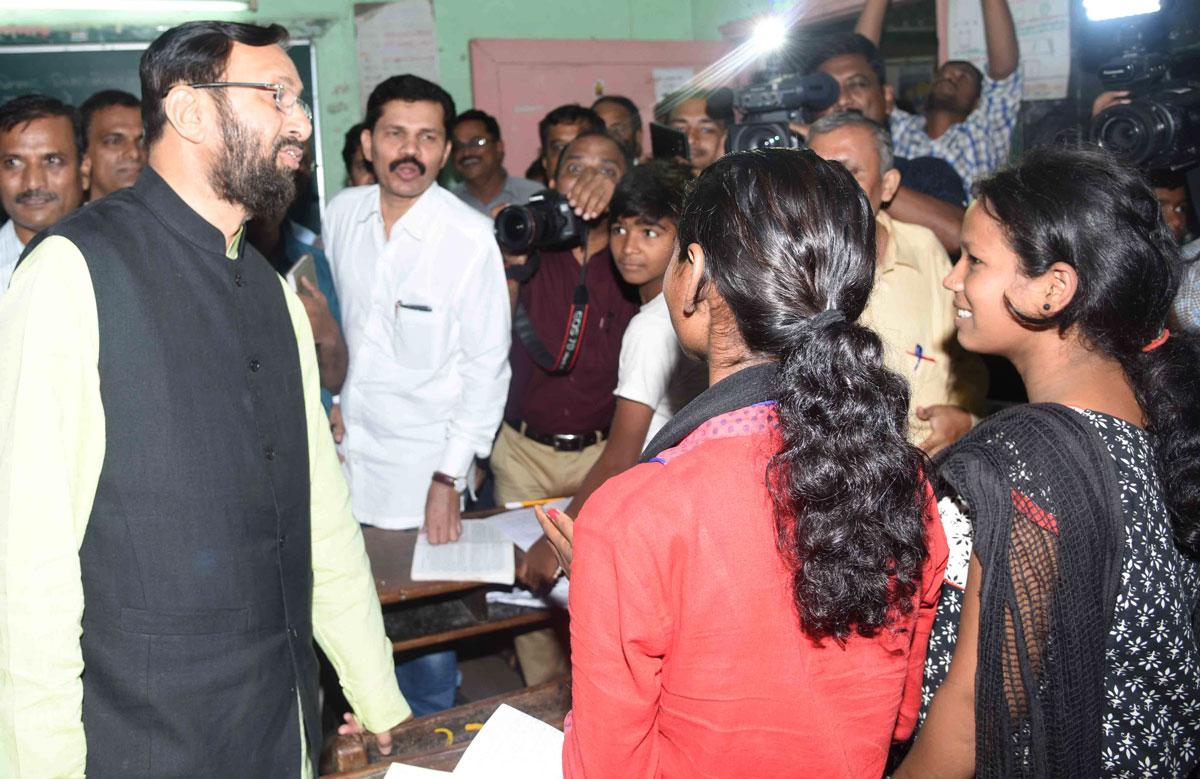 Newly Appointed Central Education Minister Prakash Javdekar visited BMC Night School at Dadar Gokhale Road.