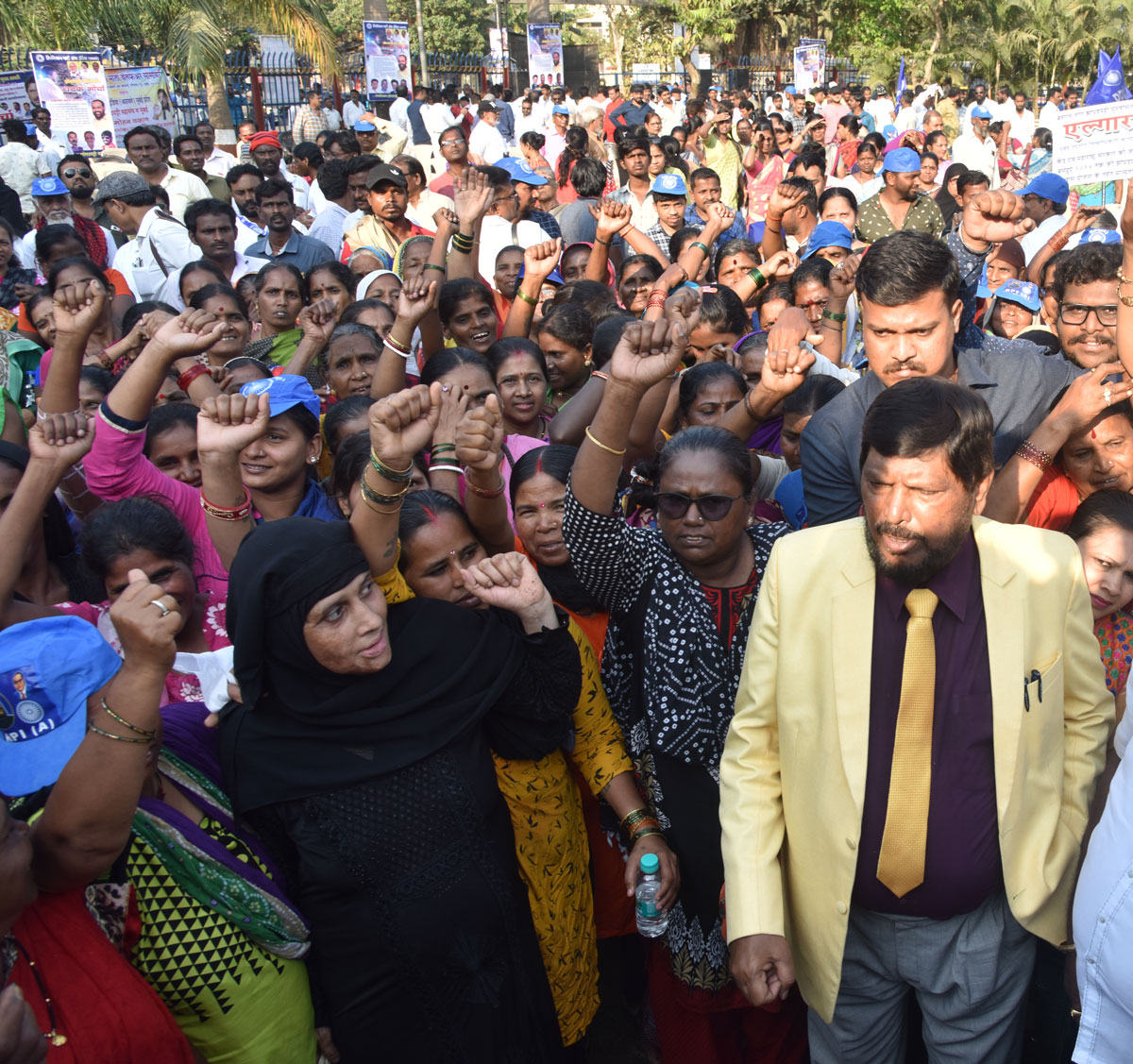 RPI Leader MOS Dr.Ramdas Athawale Protest at Collector Office. Bandra.