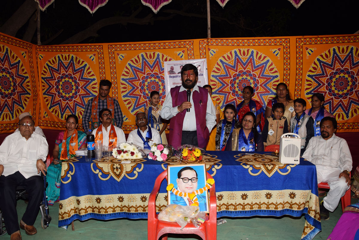 RPI Leader Social Justice & Empowerment Union Minister Ramdas Athawale during Election Campaign at Goregaon.