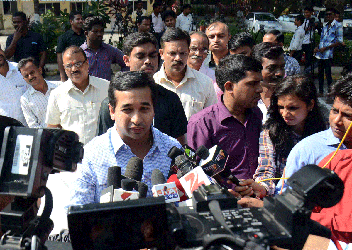 Congress Party Elected MLA NItesh Narayanrao Rane Interacting With Media/Press at Vidhan Bhavan.