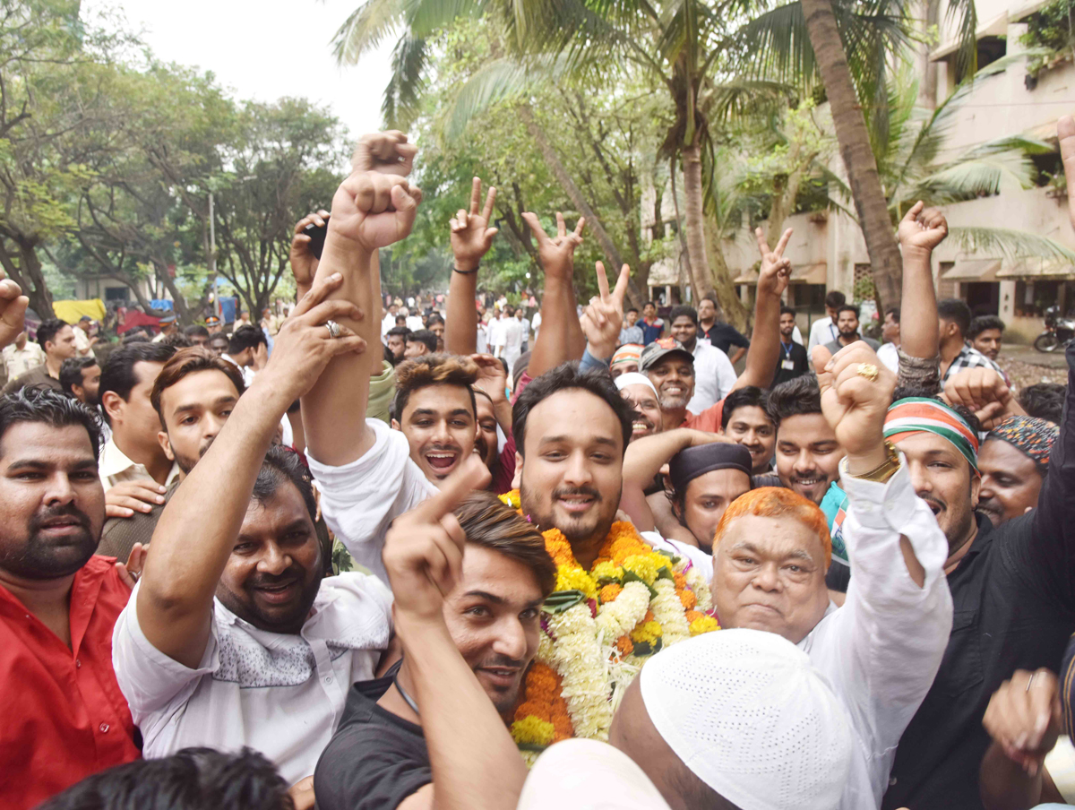 Zeeshan Baba Siddique Win Celebration in Bandra Mumbai.