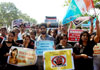 MUMBAI NSUI PRESIDENT SURAJ SINGH THAKUR ORG.A PEACEFULL RALLY AS A PROTEST AGAINST GANG RAPE AT NARIMAN POINT.