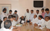 MLA VINAYAKRAO METE MEETS MPCC PRESIDENT MANIKRAO THAKRE ON MARATHA AARAKSHAN ISSUE AT GANDHI BHAVAN.